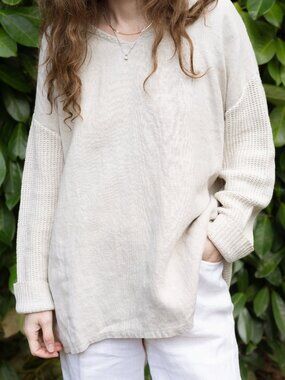 VTG DKNY Linen & Knit Long Sleeve Top